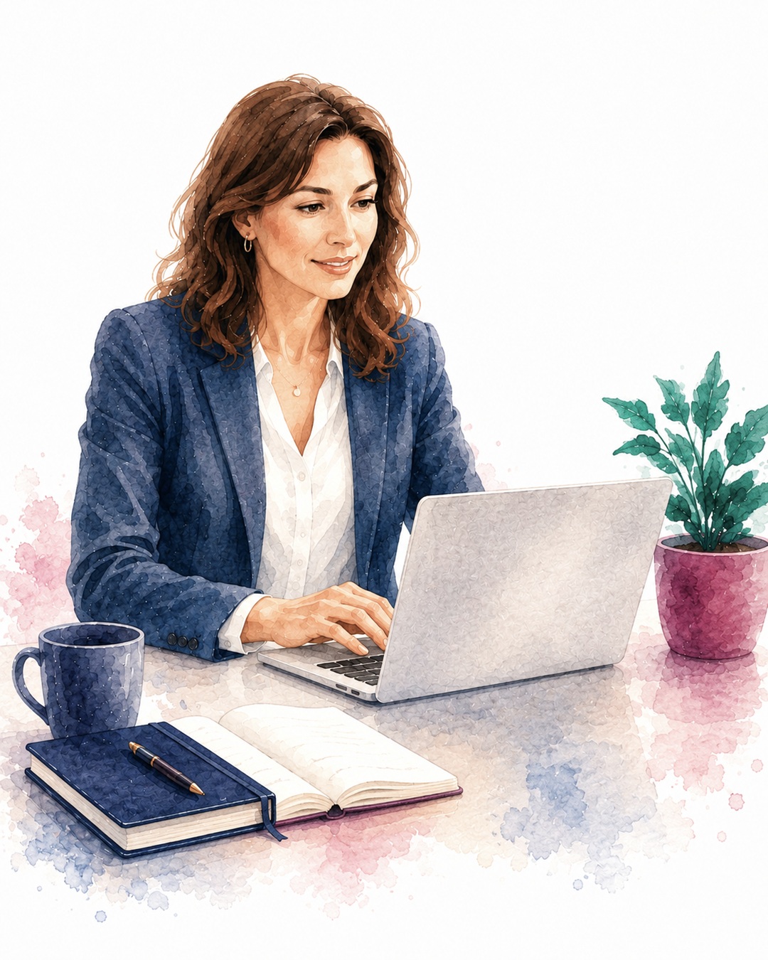 Kobieta pracuje w biurze na laptopie 